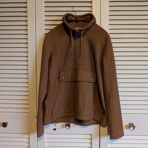 LL Bean Signature Brushed Back Waffle 1/4 zip Sweatshirt in Saddle